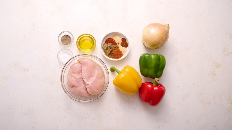 air fryer chicken fajita ingredients on a table