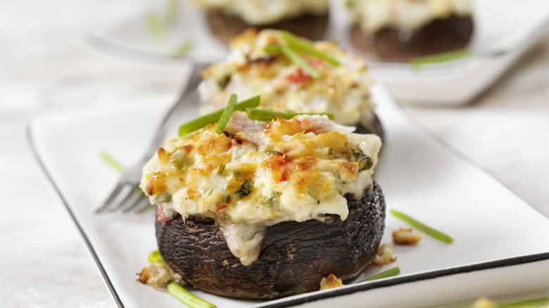 stuffed mushrooms on serving plate