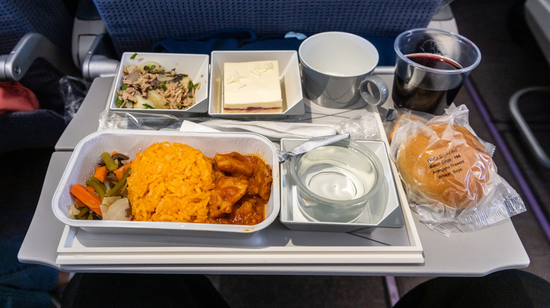 An Asian-inspired meal on an airline
