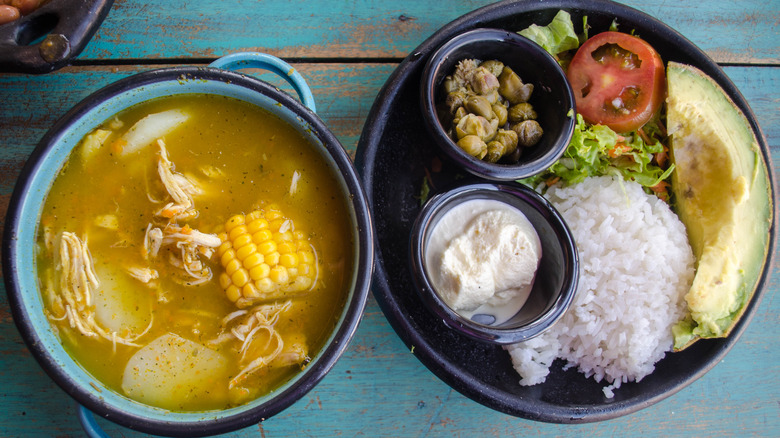 ajiaco with rice and avocado