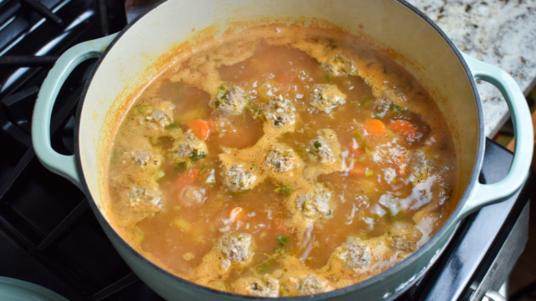 soup simmering on stovetop