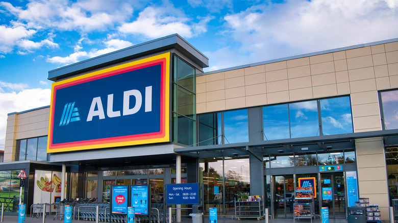 Exterior of an Aldi store with Aldi sign