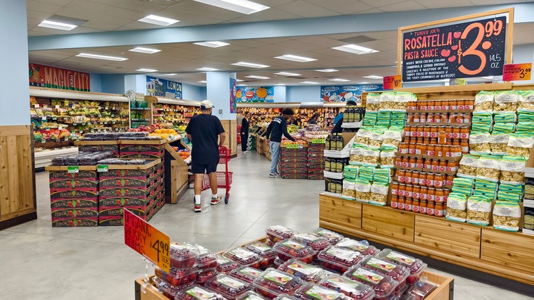 Inside of a Trader Joe's store with shoppers