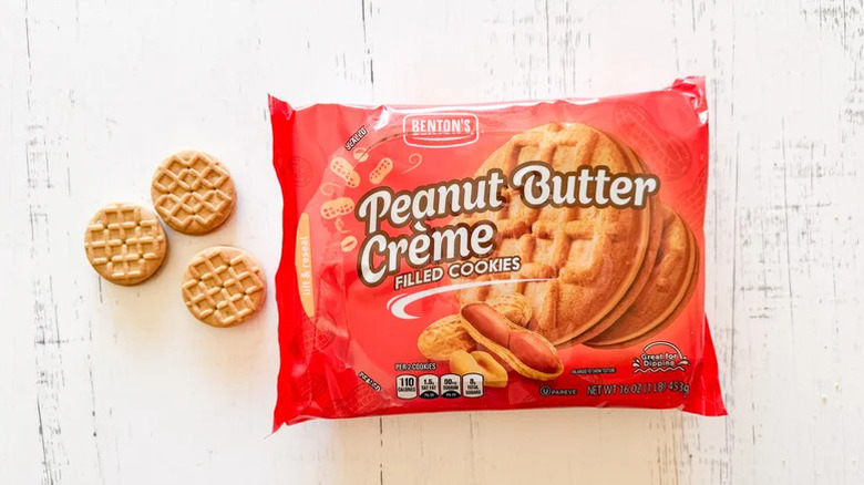 Benton's peanut butter creme filled cookies in and out of their package