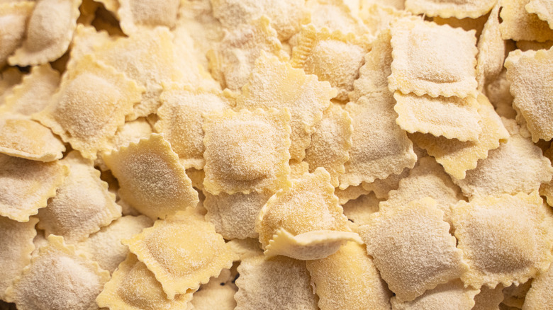 Fresh, uncooked raviolis