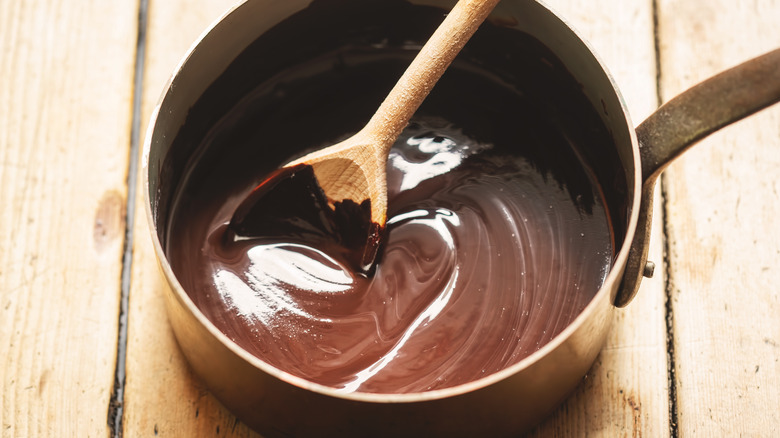 Chocolate sauce in pot