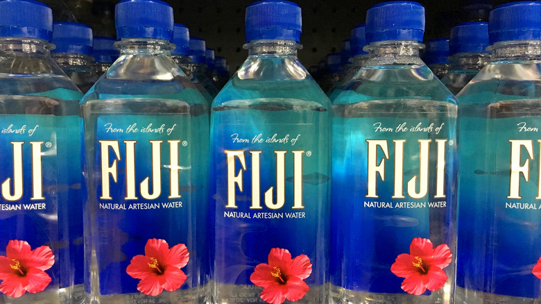 display of Fiji water bottles