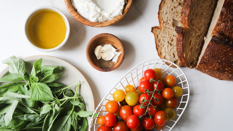 Ingredients for tomato bruschetta