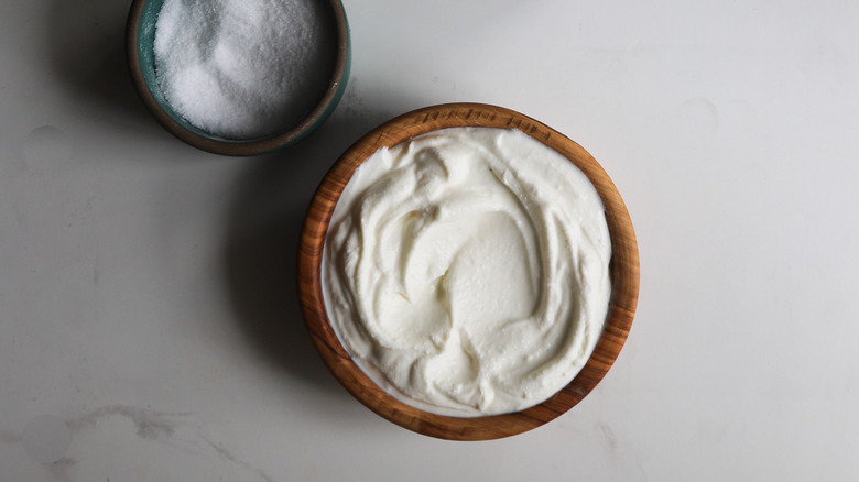 Bowls of whipped ricotta and salt