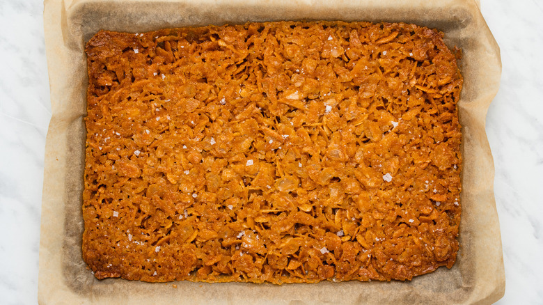 almond brittle on baking sheet 