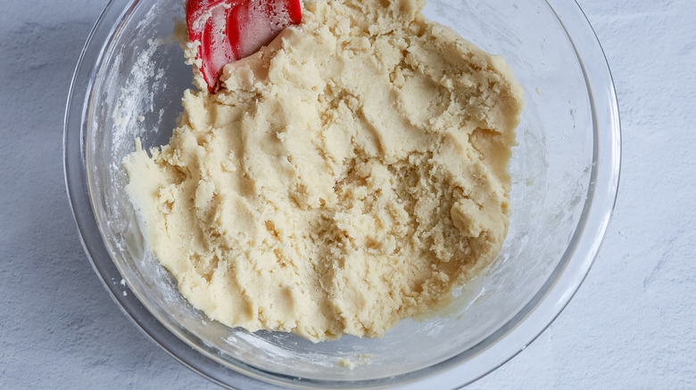 cookie dough in clear bowl