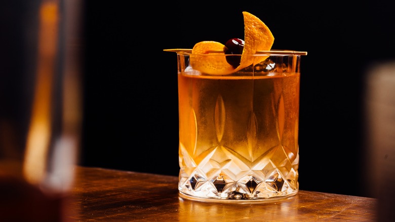 garnished old fashioned cocktail