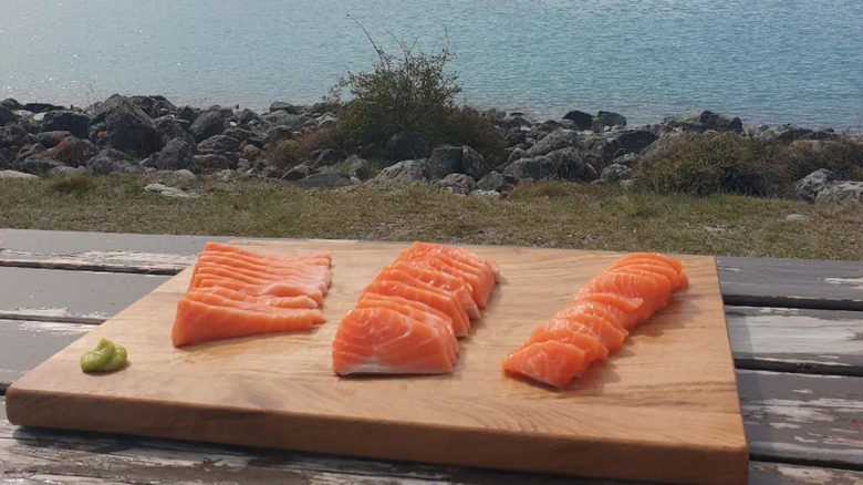salmon on a cutting board
