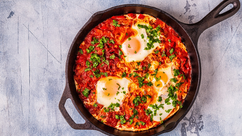 Shakshuka in cast iron pan