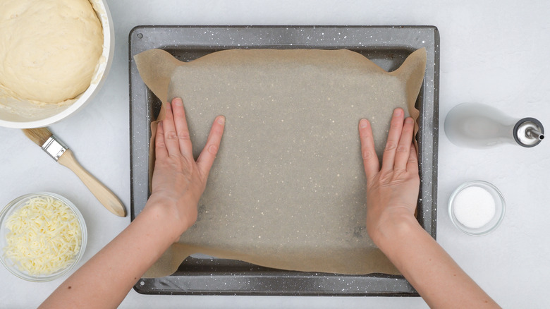 Parchment paper in baking pan