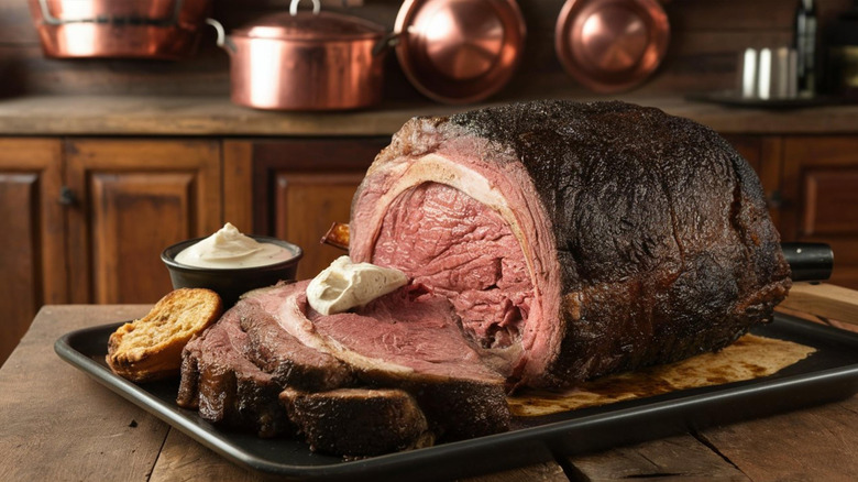 A completed prime rib roast