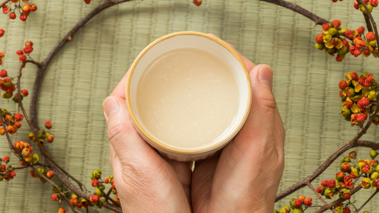 Amazake drink in yellow mug