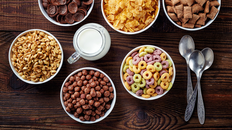 bowls of different breakfast cereal