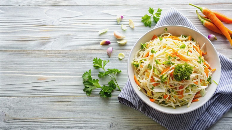 Fresh coleslaw and herbs