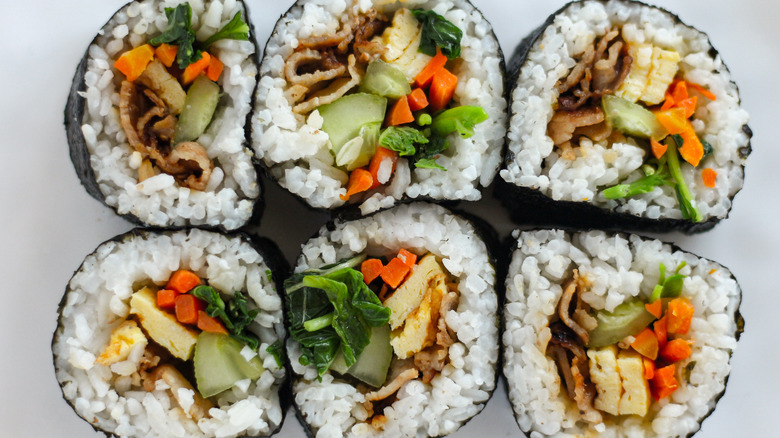 Close-up of kimbap fillings 