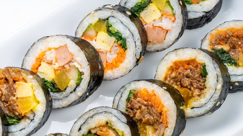 kimbap pieces with various fillings 