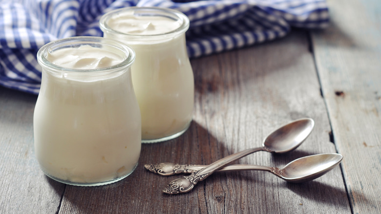 Yogurt in glass jars
