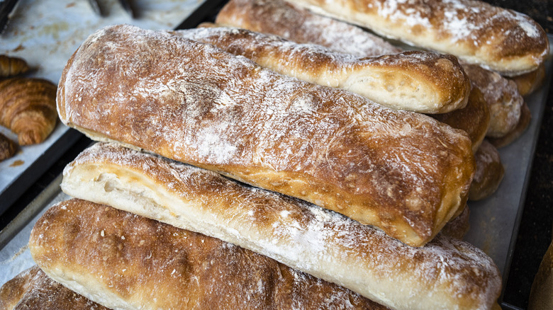 Stacked loaves of ciabatta bread