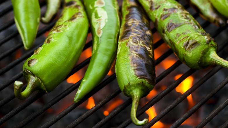 anaheim peppers charred on grill