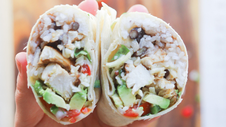 rice-stuffed burrito halves