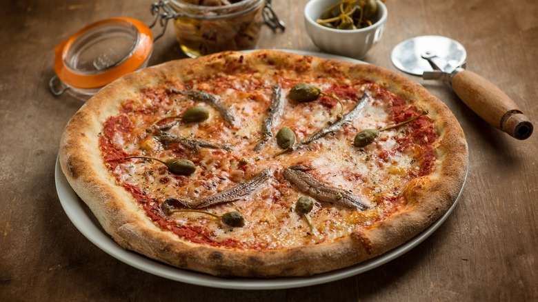 Anchovy and caper pizza