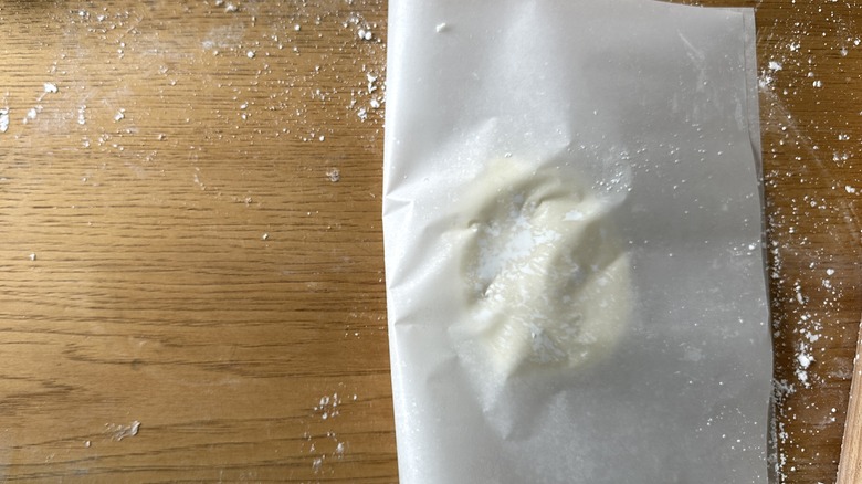 Cream cheese mint dough in parchment paper