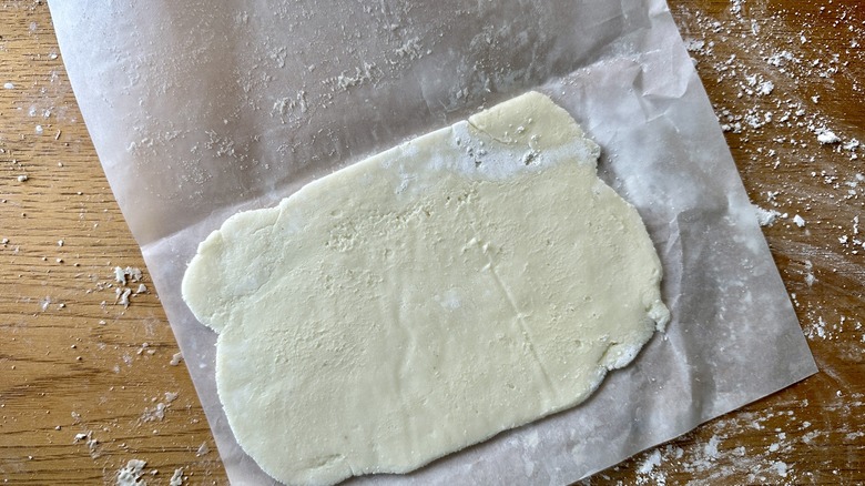 Cream cheese mint dough in flattened sheet