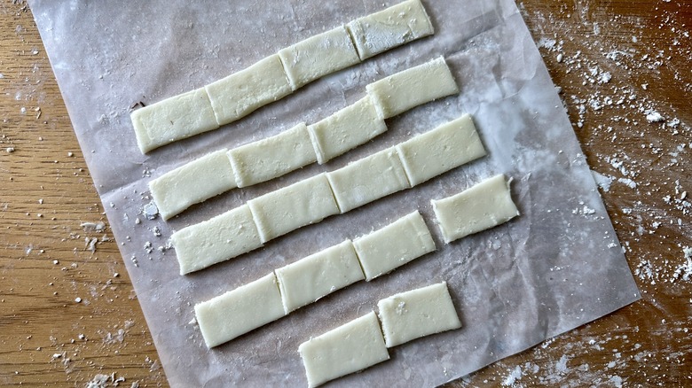 Cream cheese mint dough in small rectangles