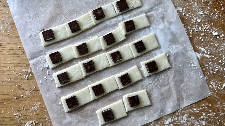 Filling cream cheese mints with Andes