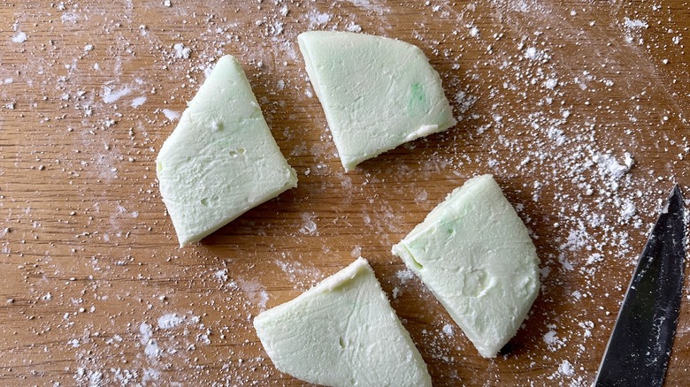 Cream cheese mint candy dough in sections