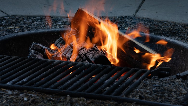 wood fire with cooking grate