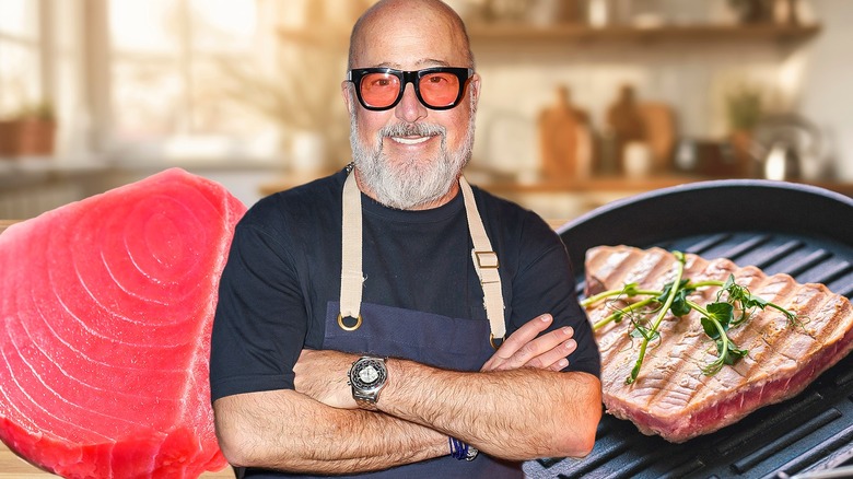 Andrew Zimmern with tuna steaks