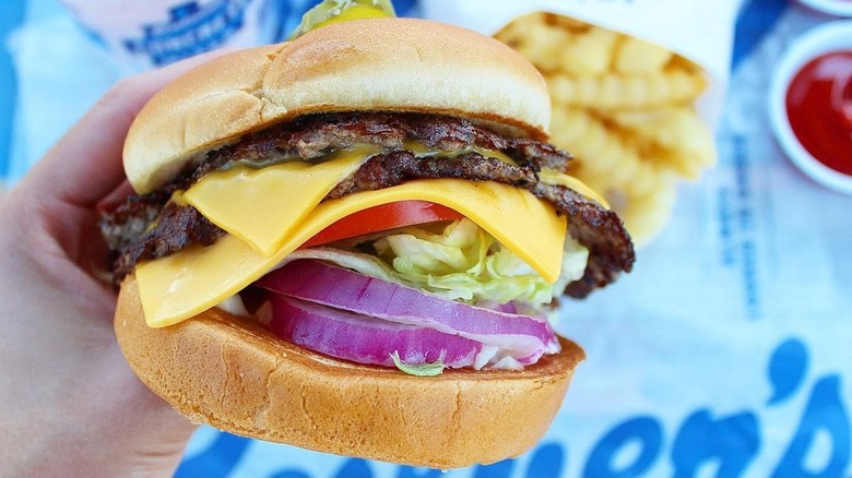 Close up of Culver's cheeseburger