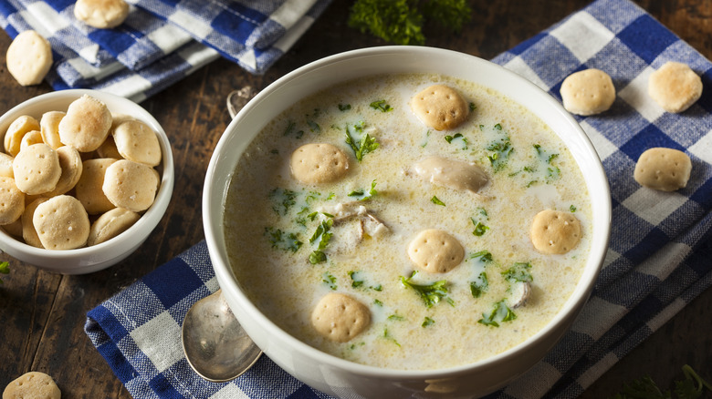 Oyster chowder in bowl