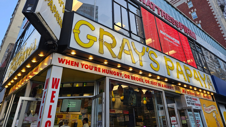 New York City Gray's Papaya location on a sunny day