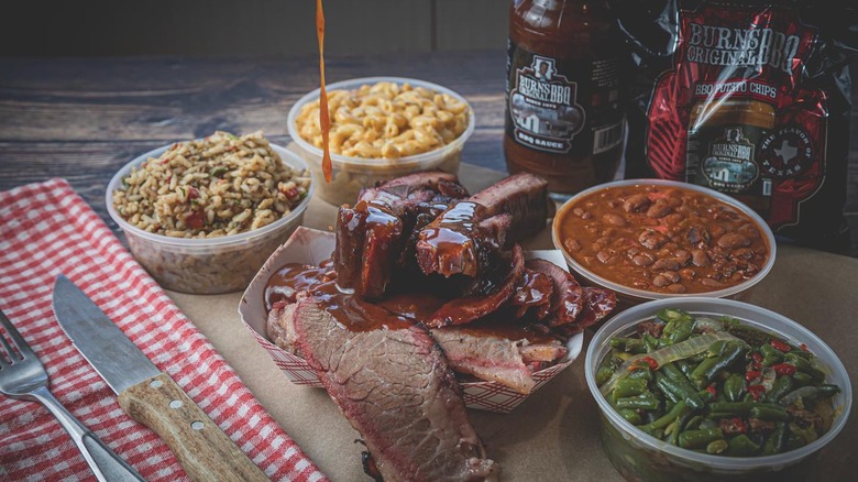 An assortment of sides and meats for Burns BBQ