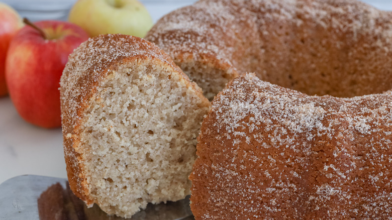 apple bundt cake with slice