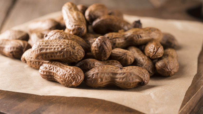 Boiled peanuts on parchment paper