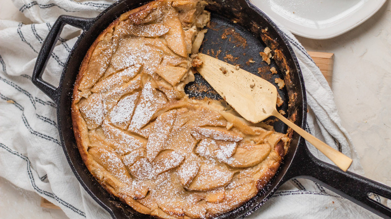 apple clafoutis in a skillet