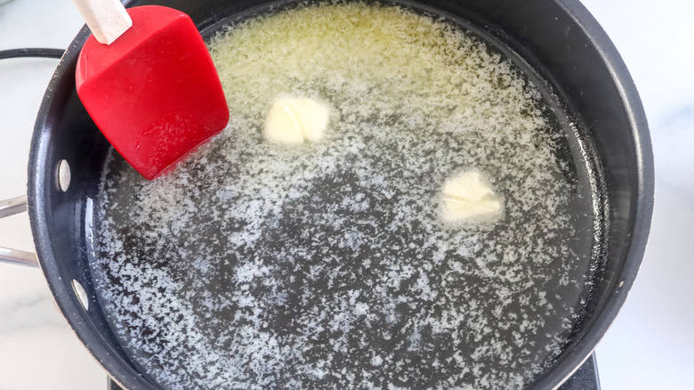 Butter melting in a saute pan