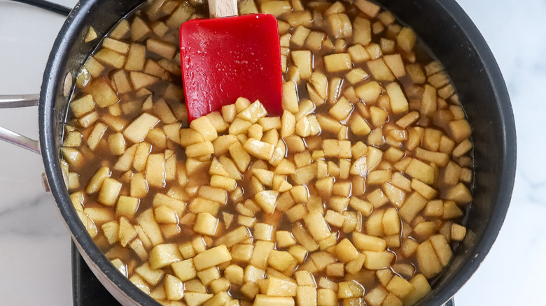 Cooked apple mixture in a pan