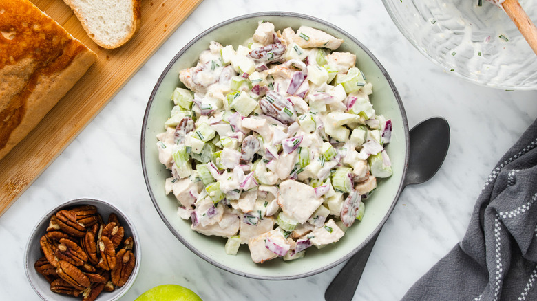 creamy chicken salad in bowl 