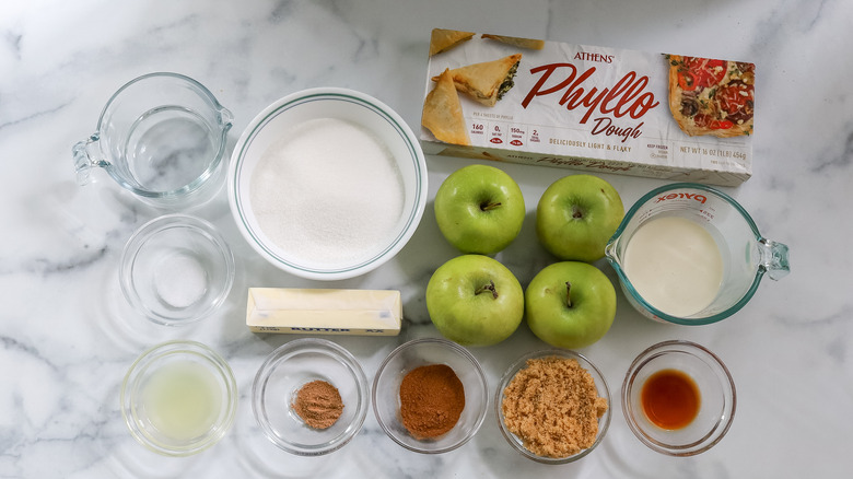 apple pie phyllo roll ingredients on a table