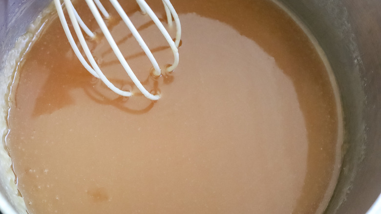 finished caramel in a saucepan