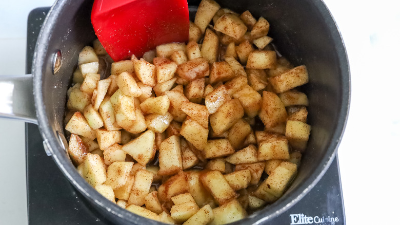 apple pie filling in a saucepan